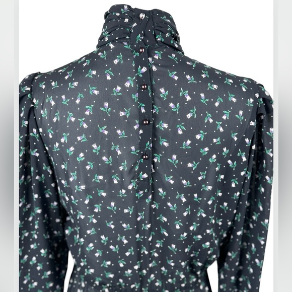 NWT VINTAGE Charlee Allison for Elijay Black Floral Long Sleeve Dress 5/6 - Picture 2 of 13